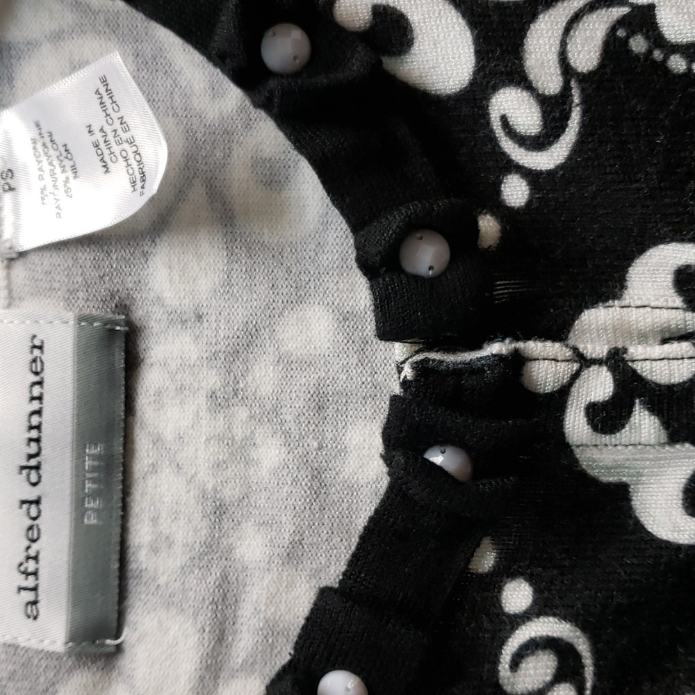 Alfred Dunner S Petite black white Embellished Cardigan 3/4 Sleeves rayon nylon - Picture 6 of 9